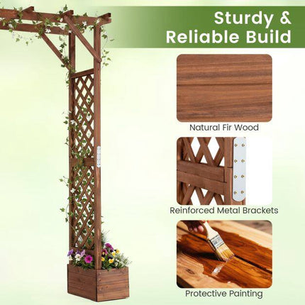 Wooden Garden Arbor with Planter Boxes, 87in Tall