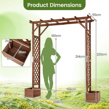 Wooden Garden Arbor with Planter Boxes, 87in Tall