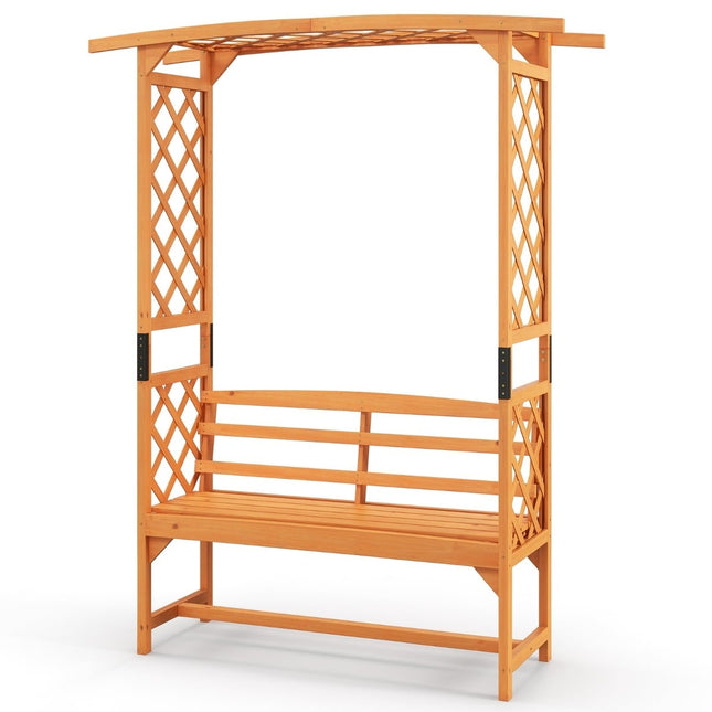 Gartenbogen aus Holz mit Bank & Rankgitter