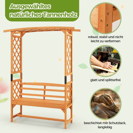 Gartenbogen aus Holz mit Bank & Rankgitter