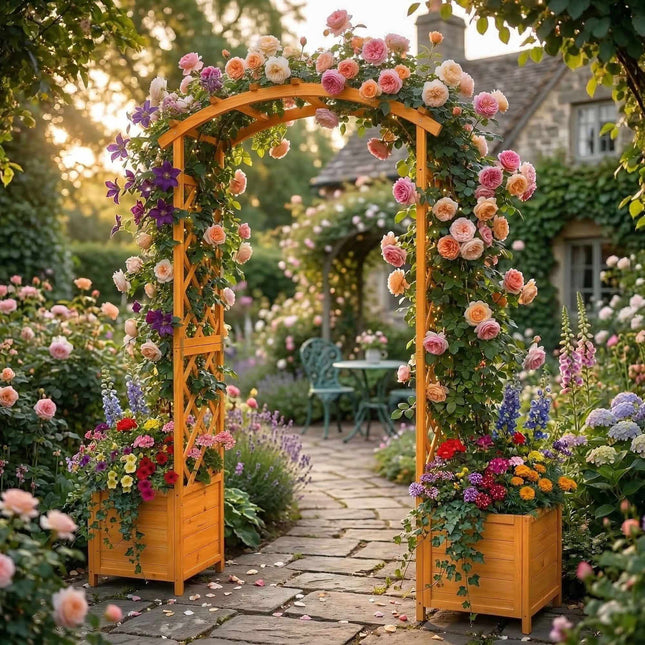 Wooden Garden Arch with Planters, Fir, 206x180x40 cm