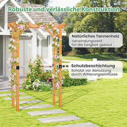Gartenbogen aus Holz mit Dach und Spalier, Orange, 140x60x215 cm