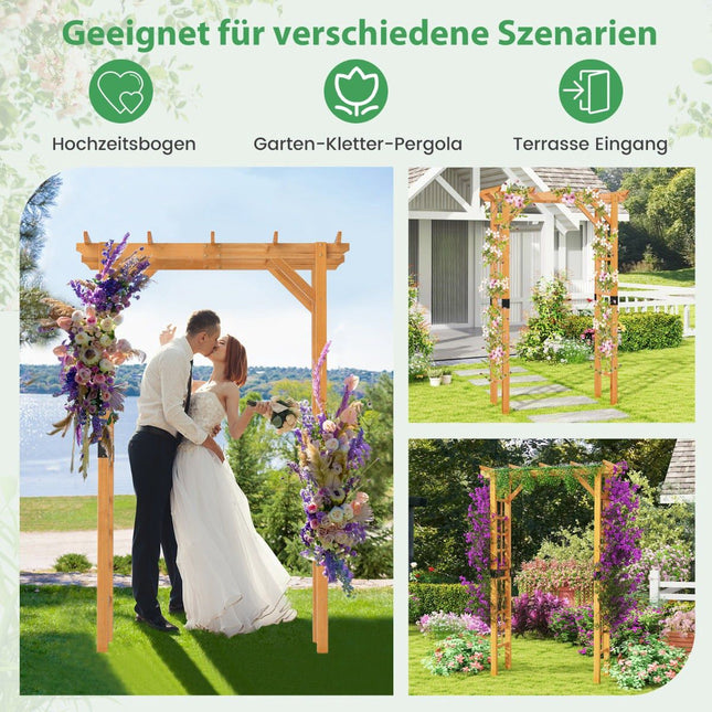 Gartenbogen aus Holz mit Dach und Spalier, Orange, 140x60x215 cm