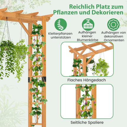 Gartenbogen aus Holz mit Dach und Spalier, Orange, 140x60x215 cm