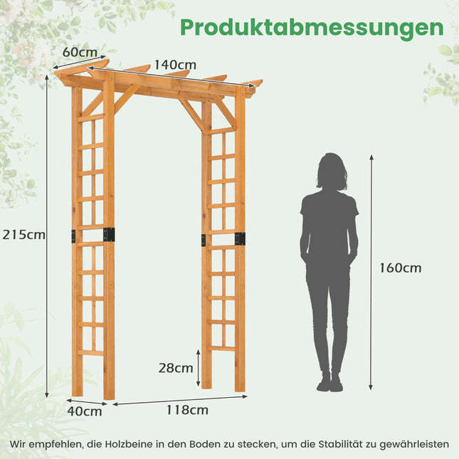 Gartenbogen aus Holz mit Dach und Spalier, Orange, 140x60x215 cm