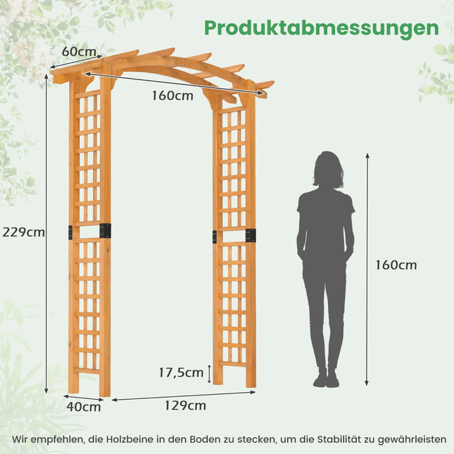 Gartenbogen aus Holz mit Rankgitter, 160x60x229 cm, Orange