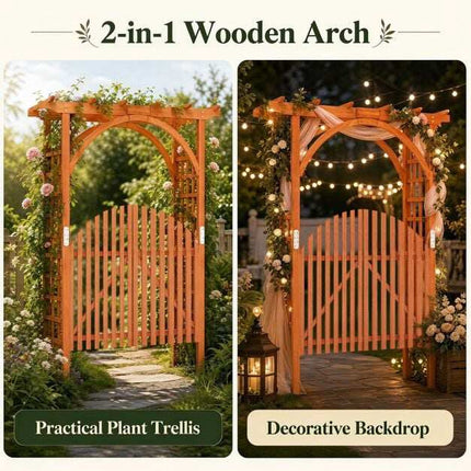 Wooden Garden Arch with Trellis & Double Doors, Fir Wood