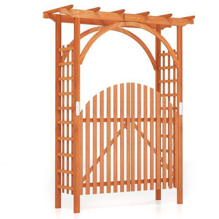 Wooden Garden Arch with Trellis & Double Doors, Fir Wood