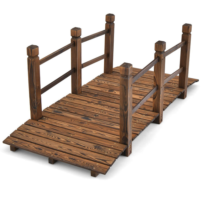Gartenbrücke aus Holz, 1,5 m, mit Sicherheitsgeländer, Tannenholz