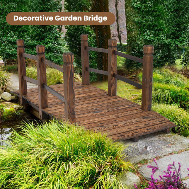 Gartenbrücke aus Holz, 1,5 m, mit Sicherheitsgeländer, Tannenholz