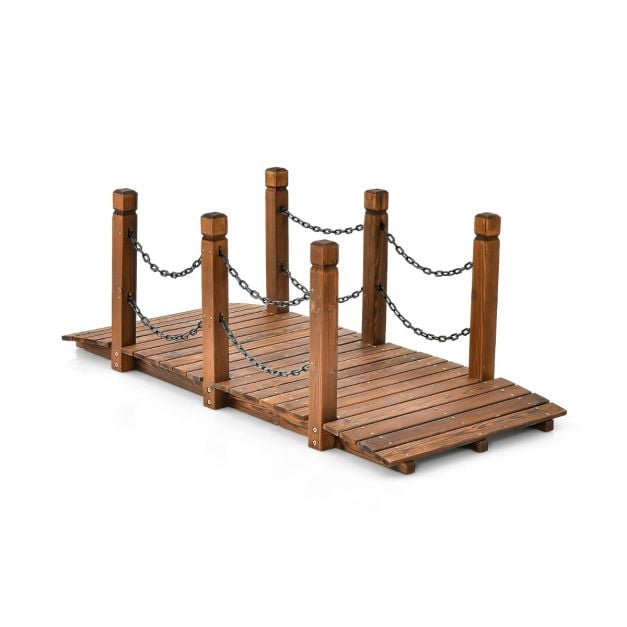 Gartenbrücke aus Holz, Tannenholz, Sicherheitsketten, 150 cm
