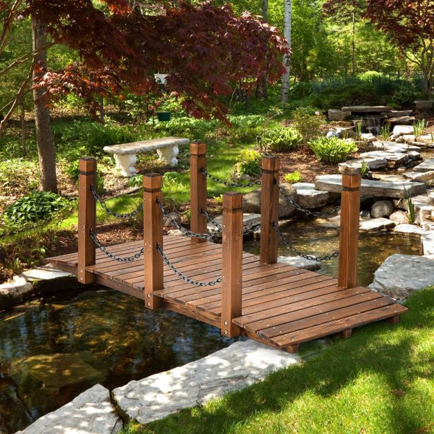 Gartenbrücke aus Holz, Tannenholz, Sicherheitsketten, 150 cm
