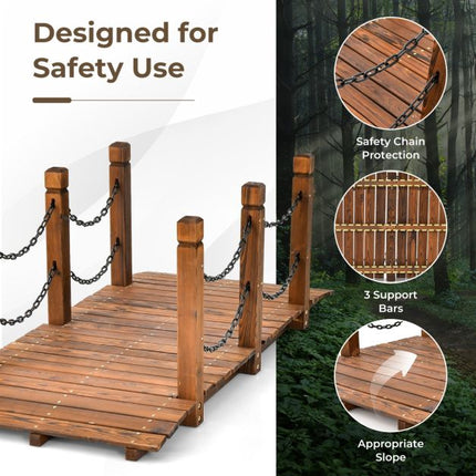 Gartenbrücke aus Holz, Tannenholz, Sicherheitsketten, 150 cm