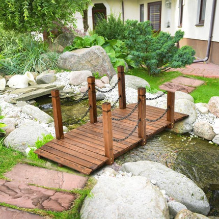 Gartenbrücke aus Holz, Tannenholz, Sicherheitsketten, 150 cm