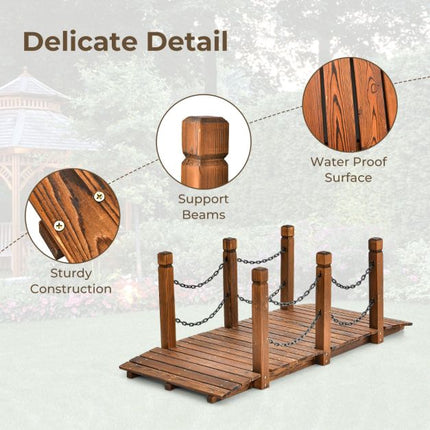 Gartenbrücke aus Holz, Tannenholz, Sicherheitsketten, 150 cm