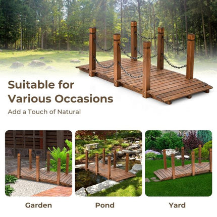 Gartenbrücke aus Holz, Tannenholz, Sicherheitsketten, 150 cm