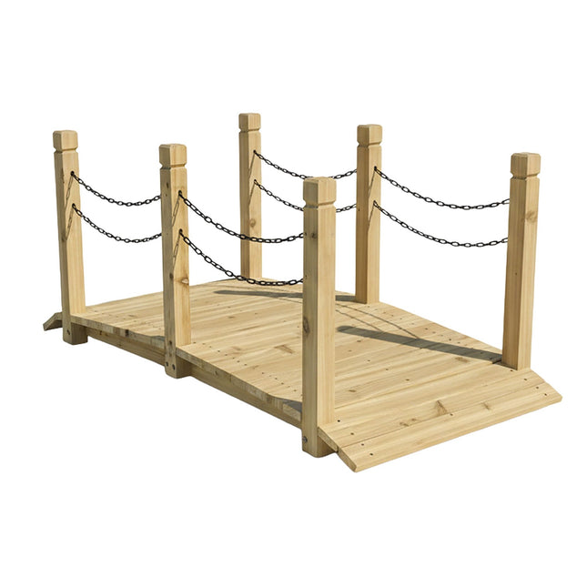 Hölzerne Gartenbrücke mit Kettenbrüstung, wetterfest
