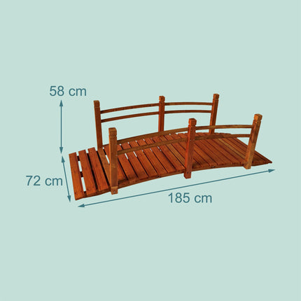 Holzbrücke für den Garten mit Bogen und Geländer