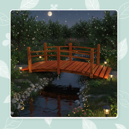 Holzbrücke für den Garten mit Bogen und Geländer