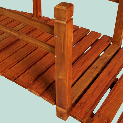 Holzbrücke für den Garten mit Bogen und Geländer