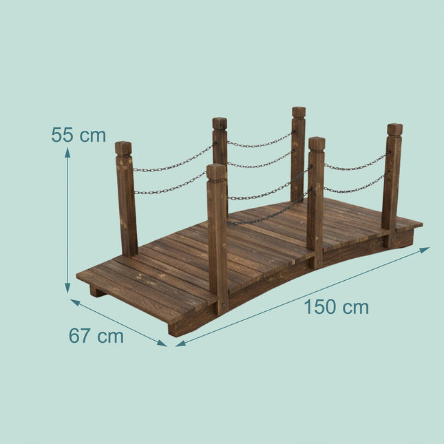 Gartenbrücke aus Holz mit Ketten – Wetterfeste Fichte