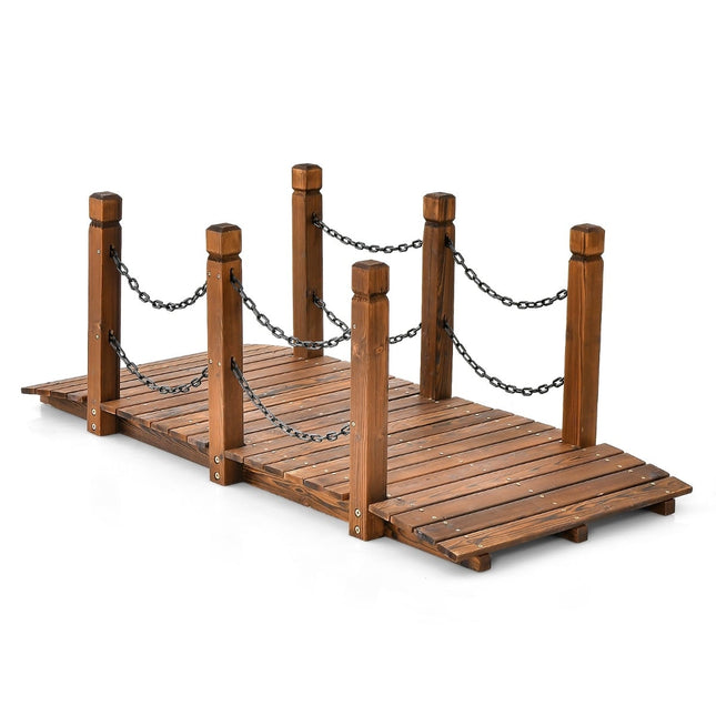 Gartenbrücke aus Holz mit Geländer, Fichte, 80 kg Traglast
