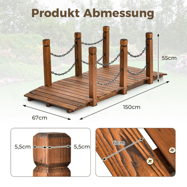 Gartenbrücke aus Holz mit Geländer, Fichte, 80 kg Traglast
