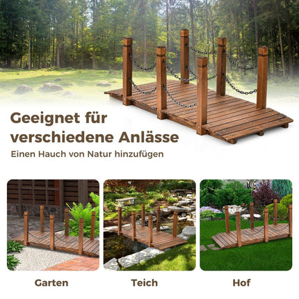 Gartenbrücke aus Holz mit Geländer, Fichte, 80 kg Traglast