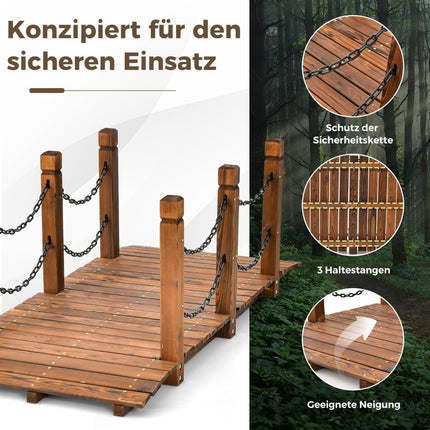 Gartenbrücke aus Holz mit Geländer, Fichte, 80 kg Traglast