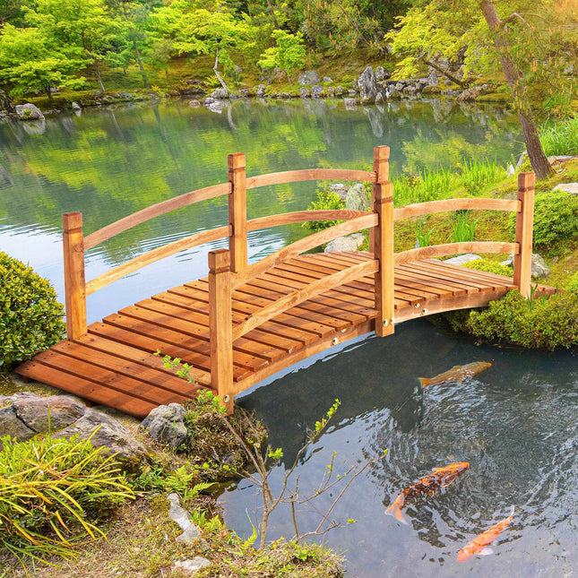 Gartenbrücke aus Holz mit Geländer, Tannenholz, 185 cm