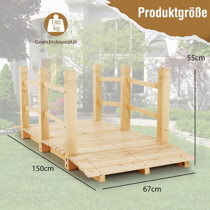 Gartenbrücke aus Holz mit Geländer, belastbar bis 100 kg