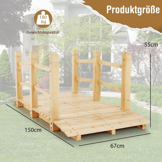 Gartenbrücke aus Holz mit Geländer, belastbar bis 100 kg