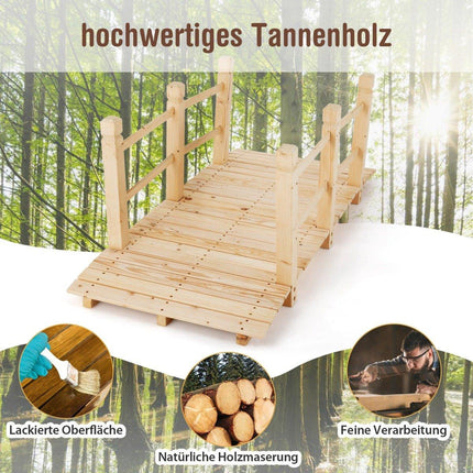 Gartenbrücke aus Holz mit Geländer, belastbar bis 100 kg