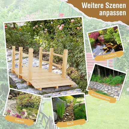 Gartenbrücke aus Holz mit Geländer, belastbar bis 100 kg