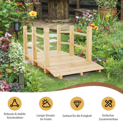 Gartenbrücke aus Holz mit Geländer, belastbar bis 100 kg