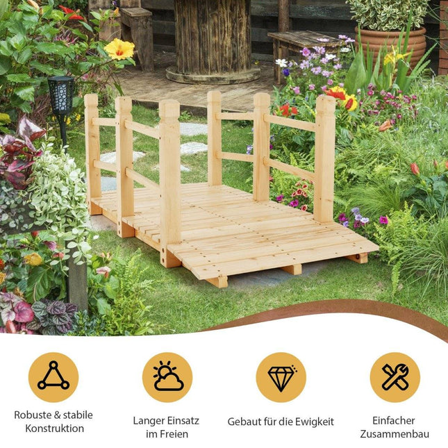 Gartenbrücke aus Holz mit Geländer, belastbar bis 100 kg
