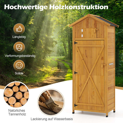 Gartenschrank aus Holz mit abschließbarer Scheunentür und Regalen