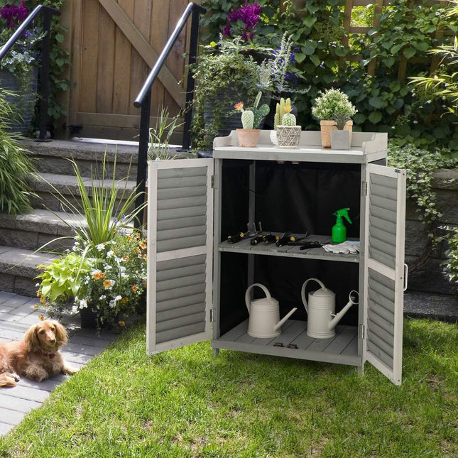Holz-Gartenschrank mit Metallplatte & 2 Einlegeböden, Grau