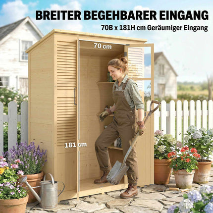 Wooden Garden Shed with Shelves, Double Doors, 147x68x198cm