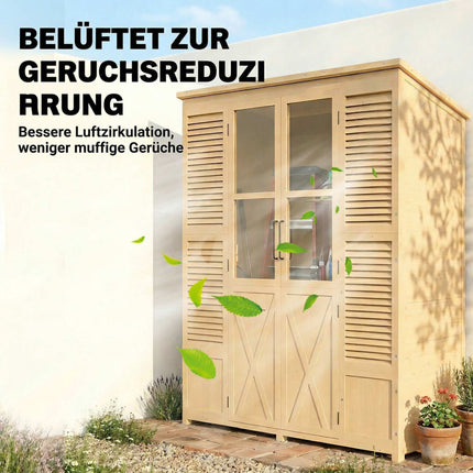 Wooden Garden Shed with Shelves, Double Doors, 147x68x198cm