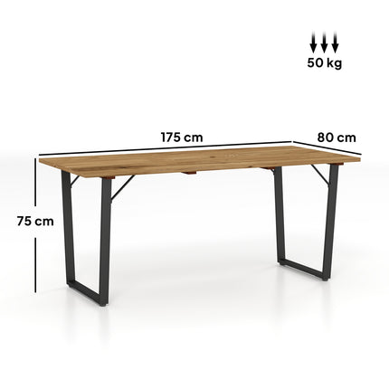 Wetterfester Esstisch aus Holz, 175x80 cm mit Schirmloch