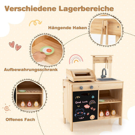 Wooden Grill Playset with Play Food & Grilling Tools & Accessories Kitchen Set