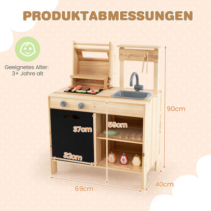 Wooden Grill Playset with Play Food & Grilling Tools & Accessories Kitchen Set