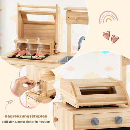 Wooden Grill Playset with Play Food & Grilling Tools & Accessories Kitchen Set