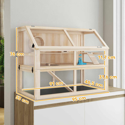 Wooden Hamster Cage, 3 Levels, 95x53x76 cm
