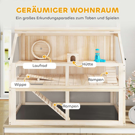 Wooden Hamster Cage, 3 Levels, 95x53x76 cm