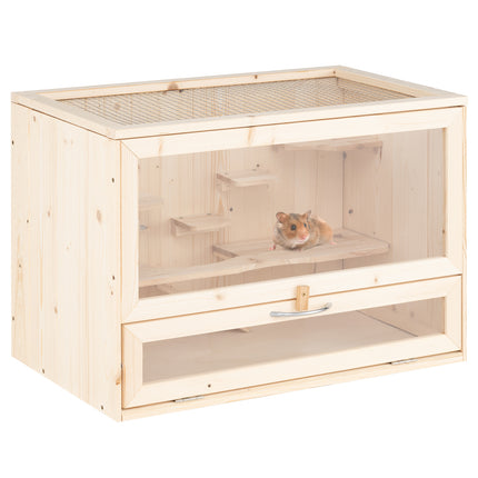 Hamsterkäfig aus Holz mit Gitterdeckel und mehreren Leitern