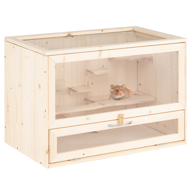 Wooden Hamster Cage with Mesh Lid & Multi-Ladders