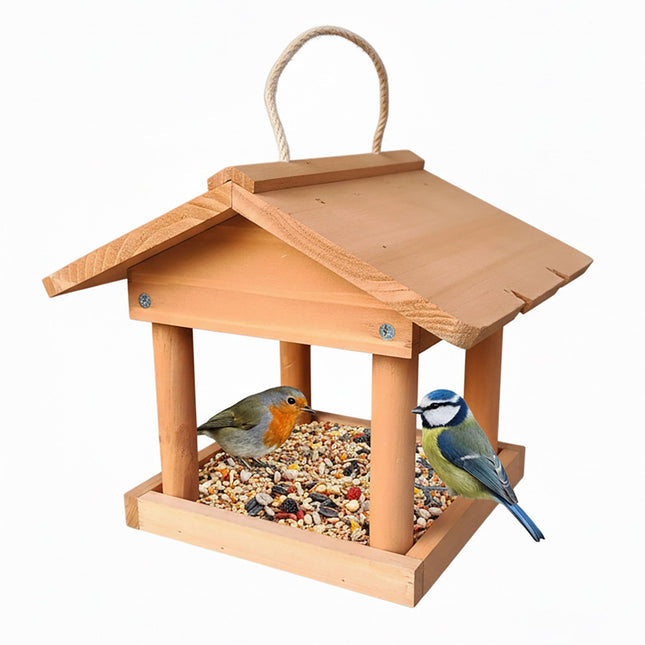 Wooden Hanging Bird Feeder – Easy Clean, Open Design