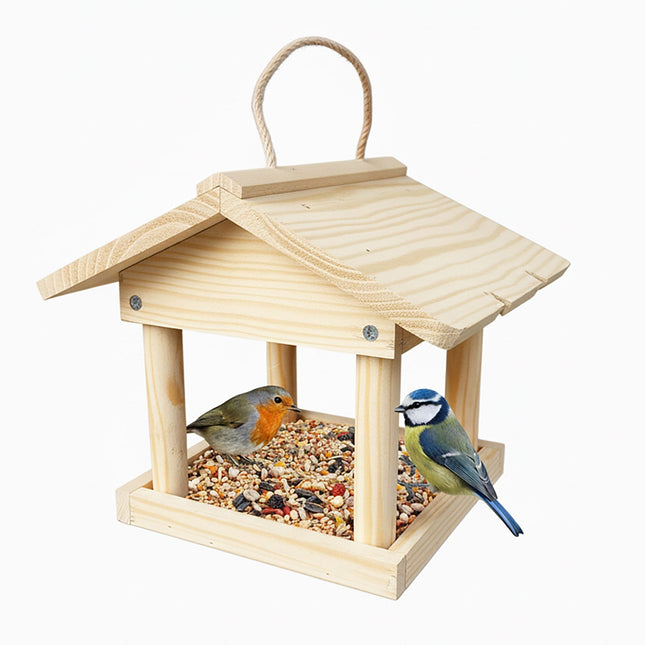 Wooden Hanging Bird Feeder – Easy-Clean, Open Design